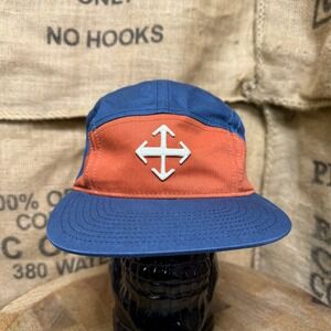 Crux 5 Panel Hat Mens OSFM Blue Orange Excellent Leather Strap Adjustable Cap